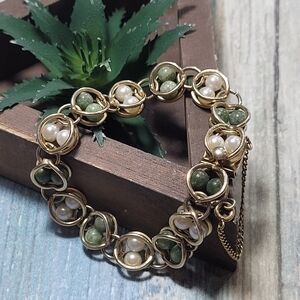 Vintage 12K GF Jade/Cultured Pearl Bracelet